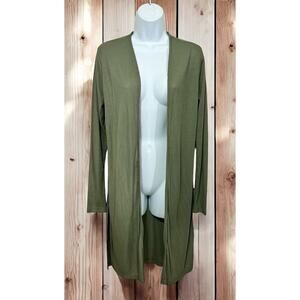 Ambiance Olive Green Ribbed Long Cardigan Sz M Boho Lightweight Duster New